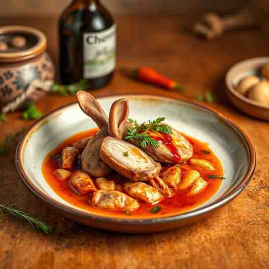 Rabbit Dinner - Conejo al Salmorejo with Olive Oil & Red Wine Vinegar